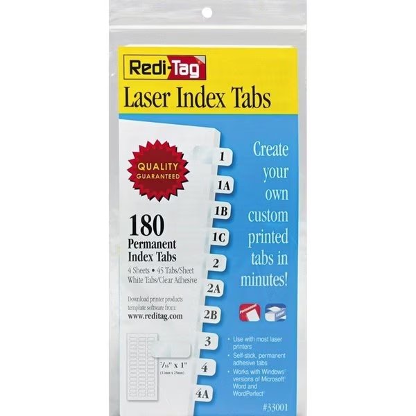 Refill, Tab, Lsr, Perm, We, 180 Pk, Redi-Tag, Mfr#: RTG33001